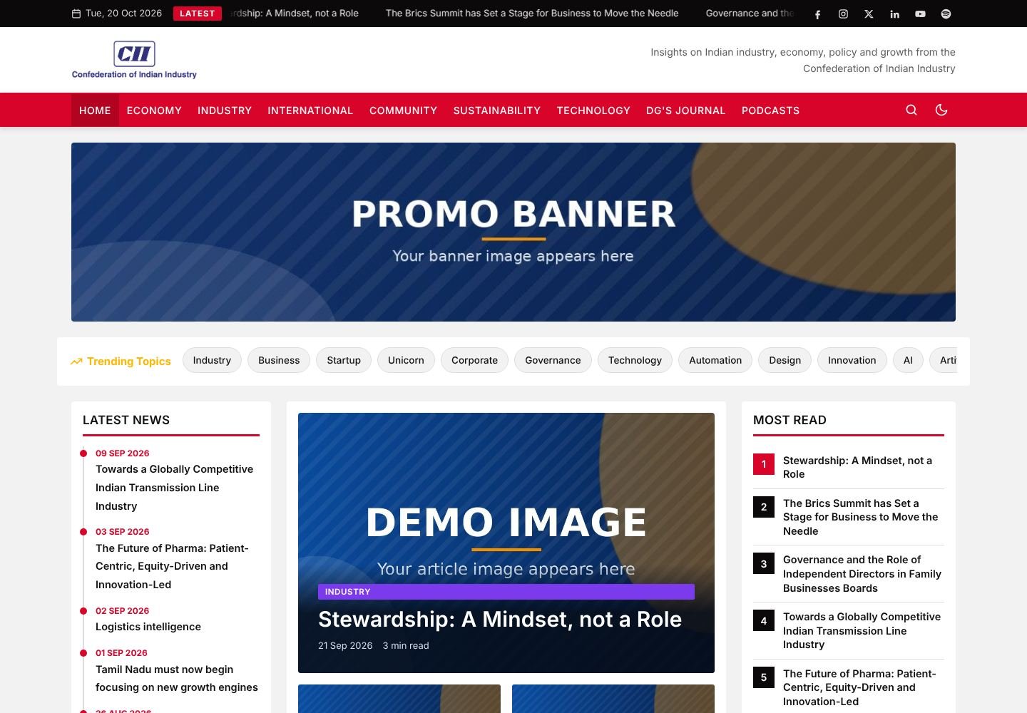 Newsroom theme, desktop